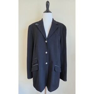 Vtg Lauren RL Wool Tailored Equestrian Blazer Horse Buttons Black Est Sz XL 16